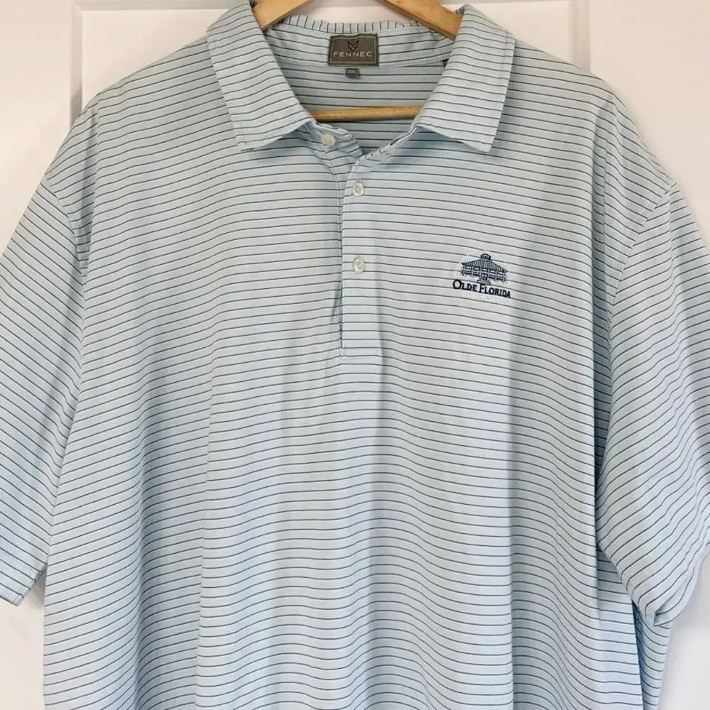 FENNEC Men’s Blue Striped Golf Polo Size 2XL Olde Florida Golf Club Logo